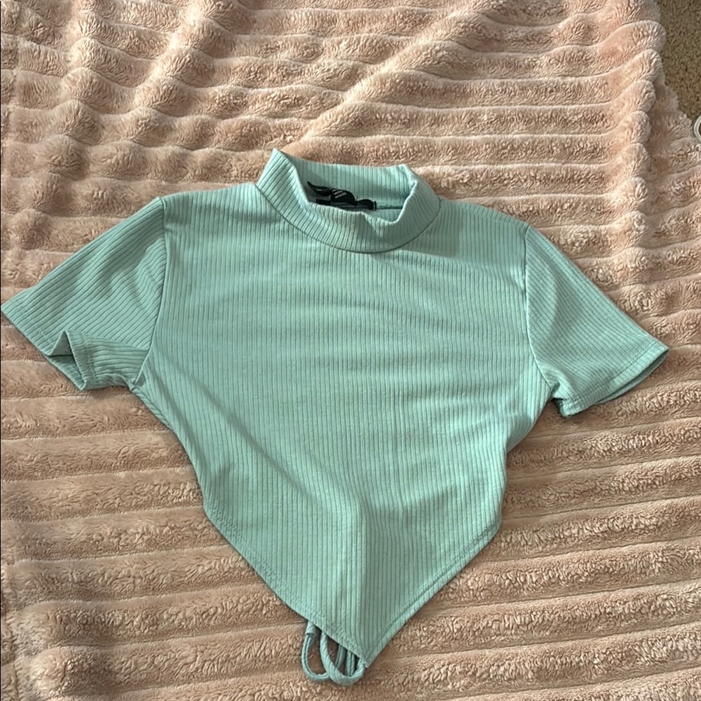 Mint Green Ribbed Turtleneck Top